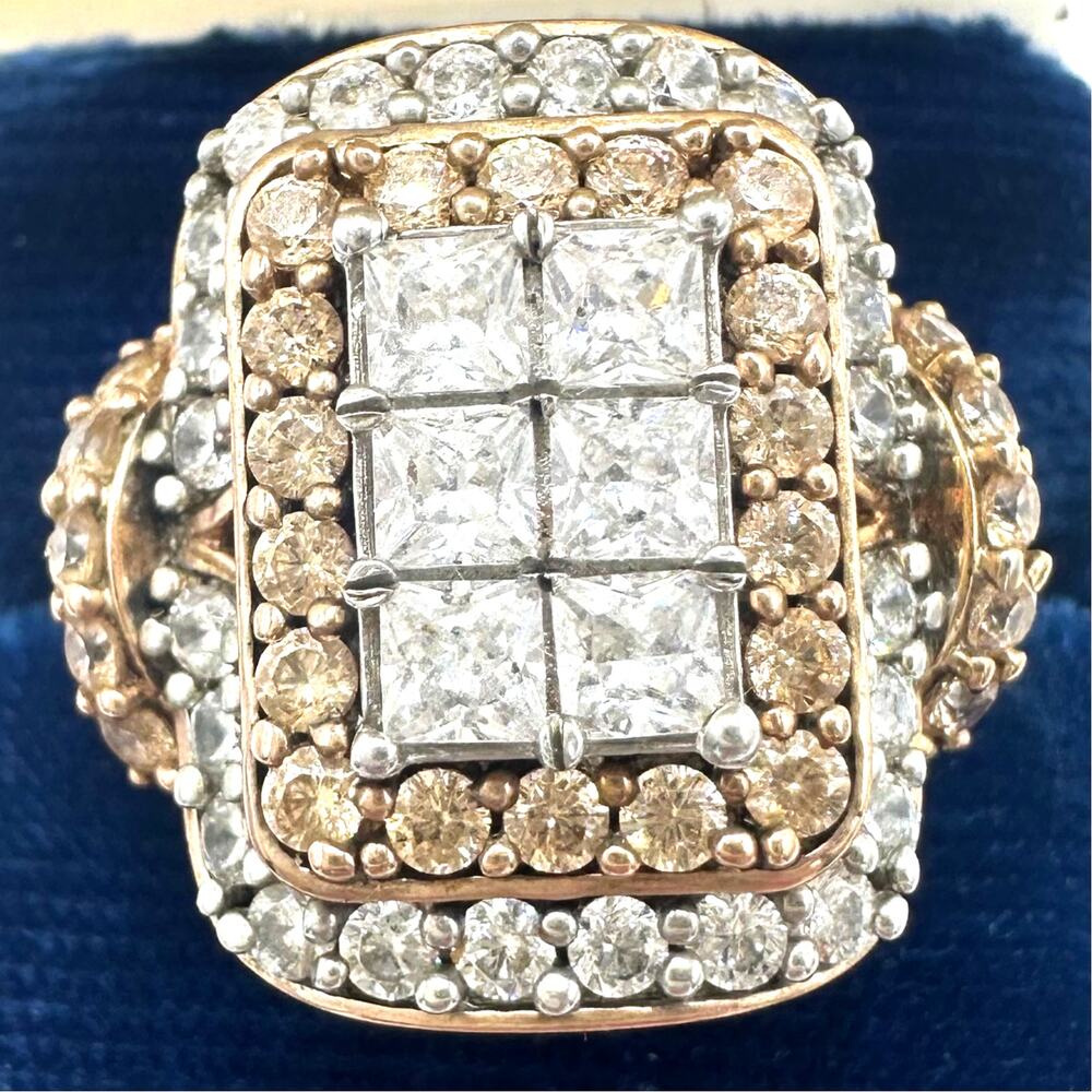 SJ 925 sterling silver gold vermeil clear champagne CZ cocktail ring size 7